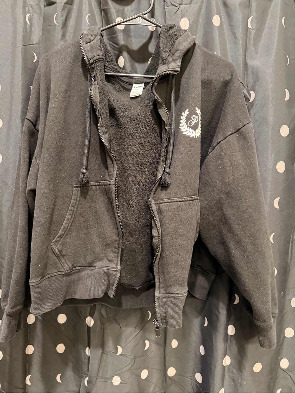 PINK Victoria's Secret Black Zip-Up Hoodie with Crest